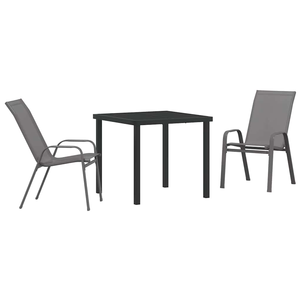 Set da Pranzo per Giardino 3 pcs Grigio e Nero