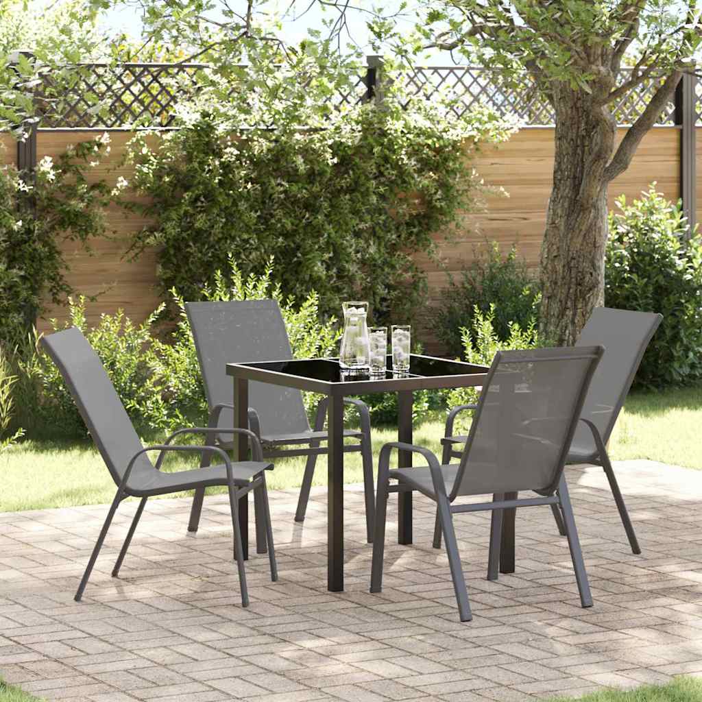Set da Pranzo per Giardino 5 pcs Grigio e Nero