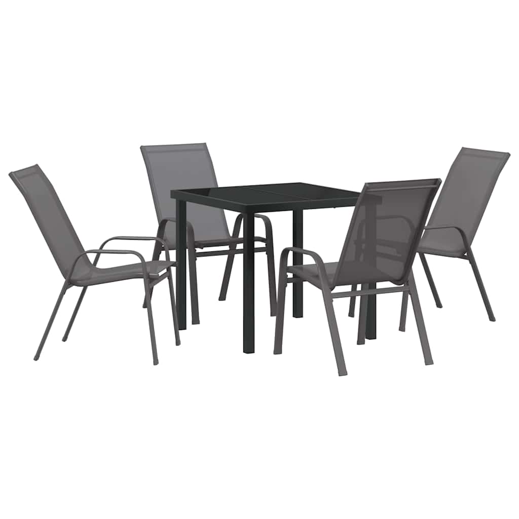 Set da Pranzo per Giardino 5 pcs Grigio e Nero