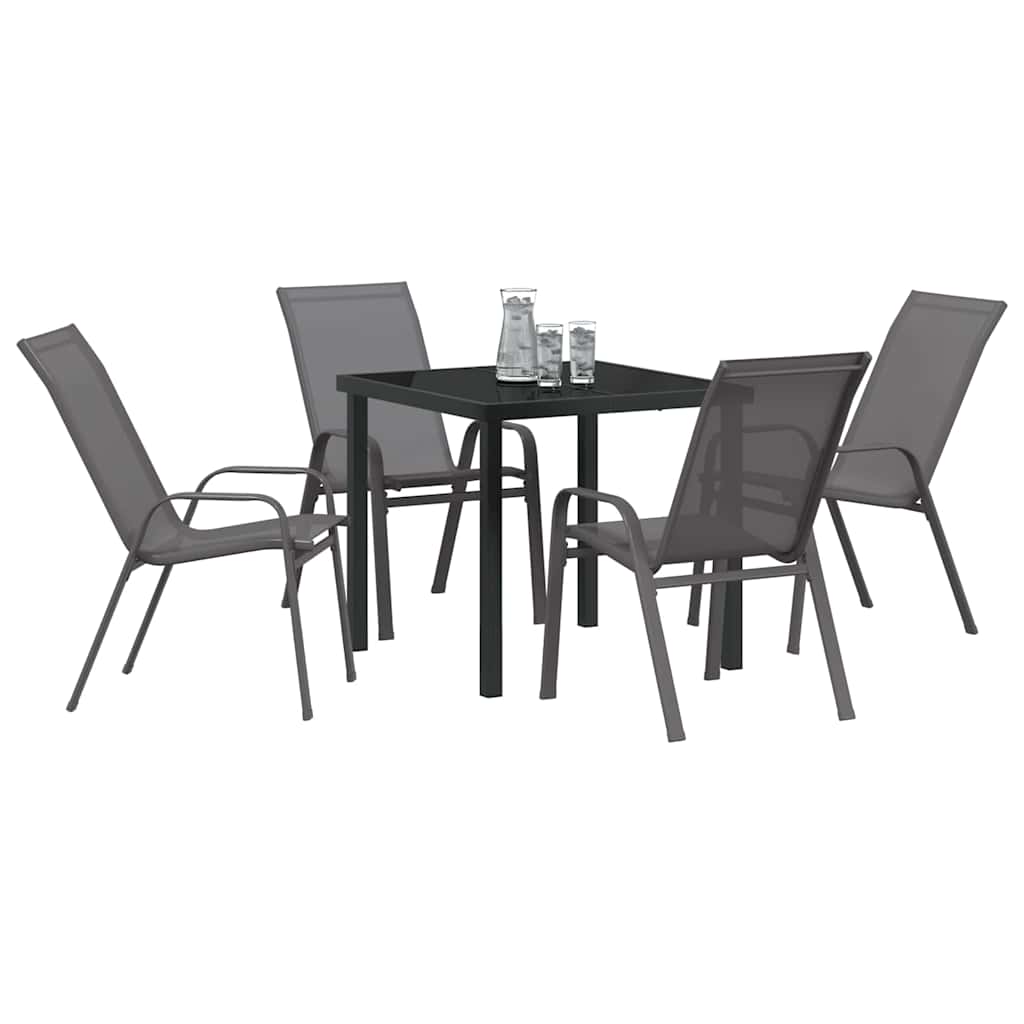 Set da Pranzo per Giardino 5 pcs Grigio e Nero