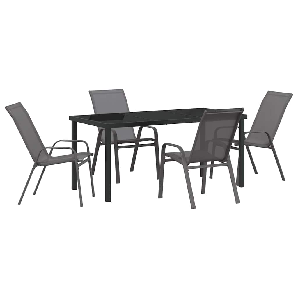 Set da Pranzo per Giardino 5 pcs Grigio e Nero
