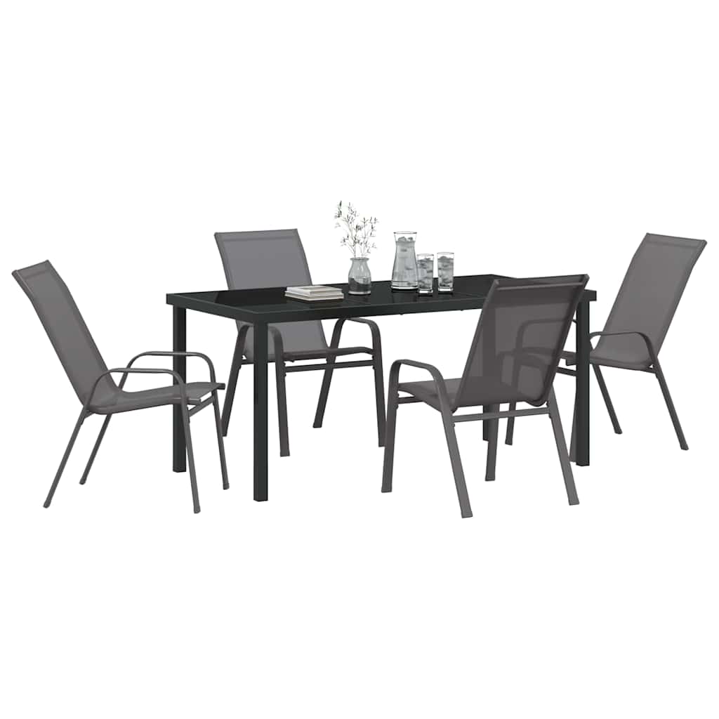 Set da Pranzo per Giardino 5 pcs Grigio e Nero