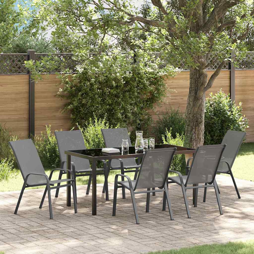 Set da Pranzo per Giardino 7 pcs Grigio e Nero