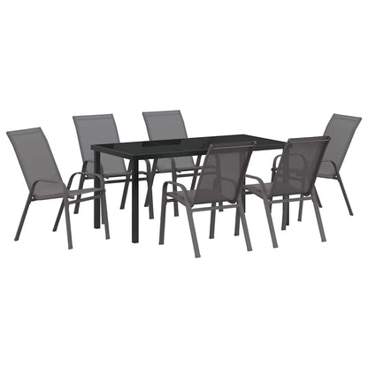 Set da Pranzo per Giardino 7 pcs Grigio e Nero