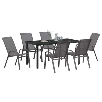 Set da Pranzo per Giardino 7 pcs Grigio e Nero