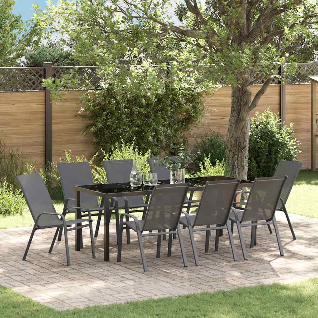 Set da Pranzo per Giardino 9 pcs Grigio e Nero