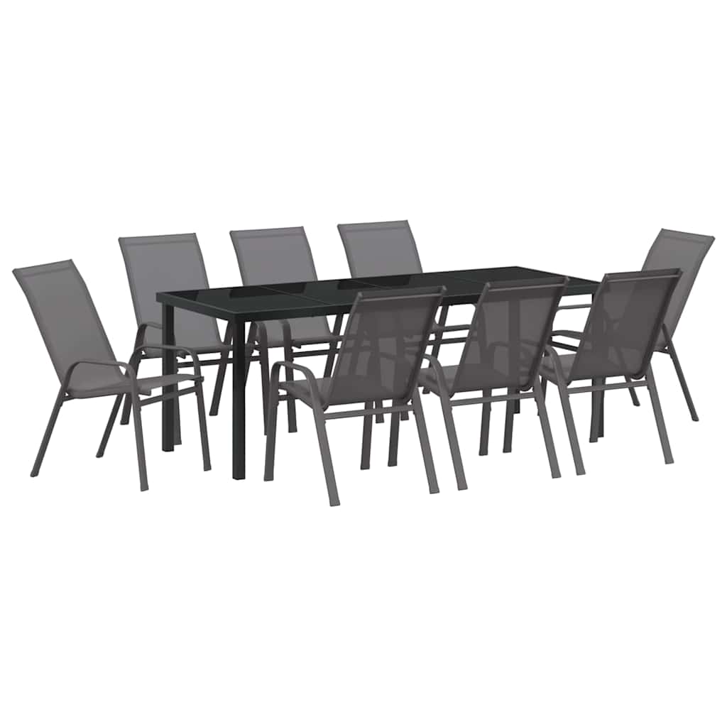 Set da Pranzo per Giardino 9 pcs Grigio e Nero