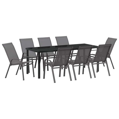 Set da Pranzo per Giardino 9 pcs Grigio e Nero
