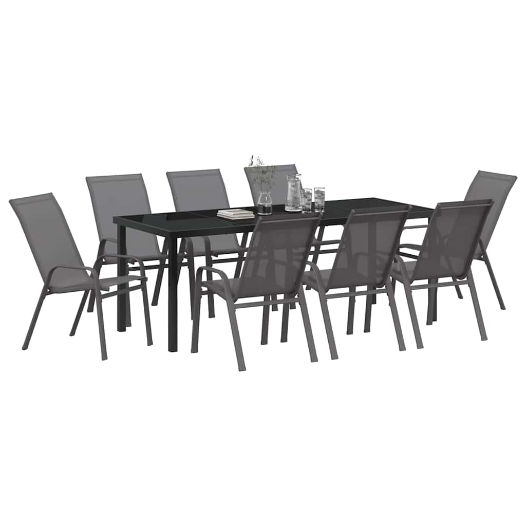 Set da Pranzo per Giardino 9 pcs Grigio e Nero