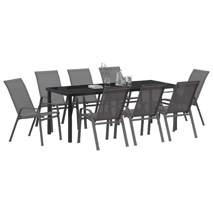 Set da Pranzo per Giardino 9 pcs Grigio e Nero