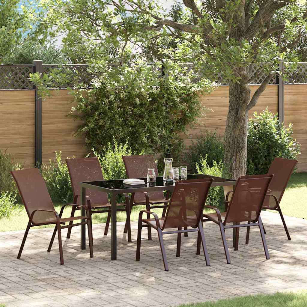 Set da Pranzo per Giardino 7 pcs Marrone e Nero