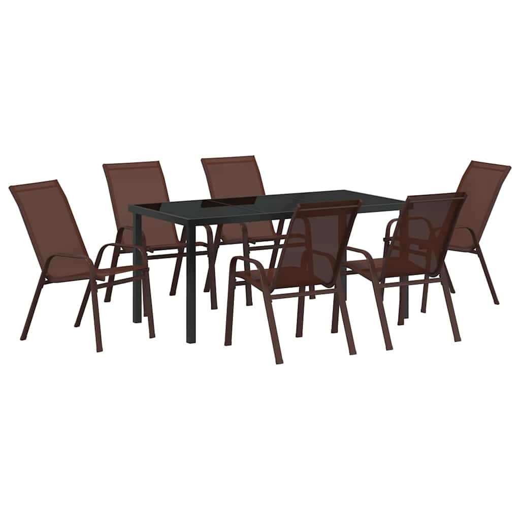 Set da Pranzo per Giardino 7 pcs Marrone e Nero