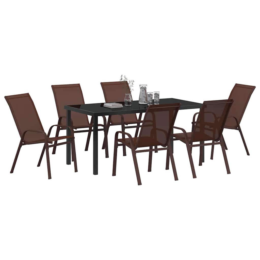 Set da Pranzo per Giardino 7 pcs Marrone e Nero