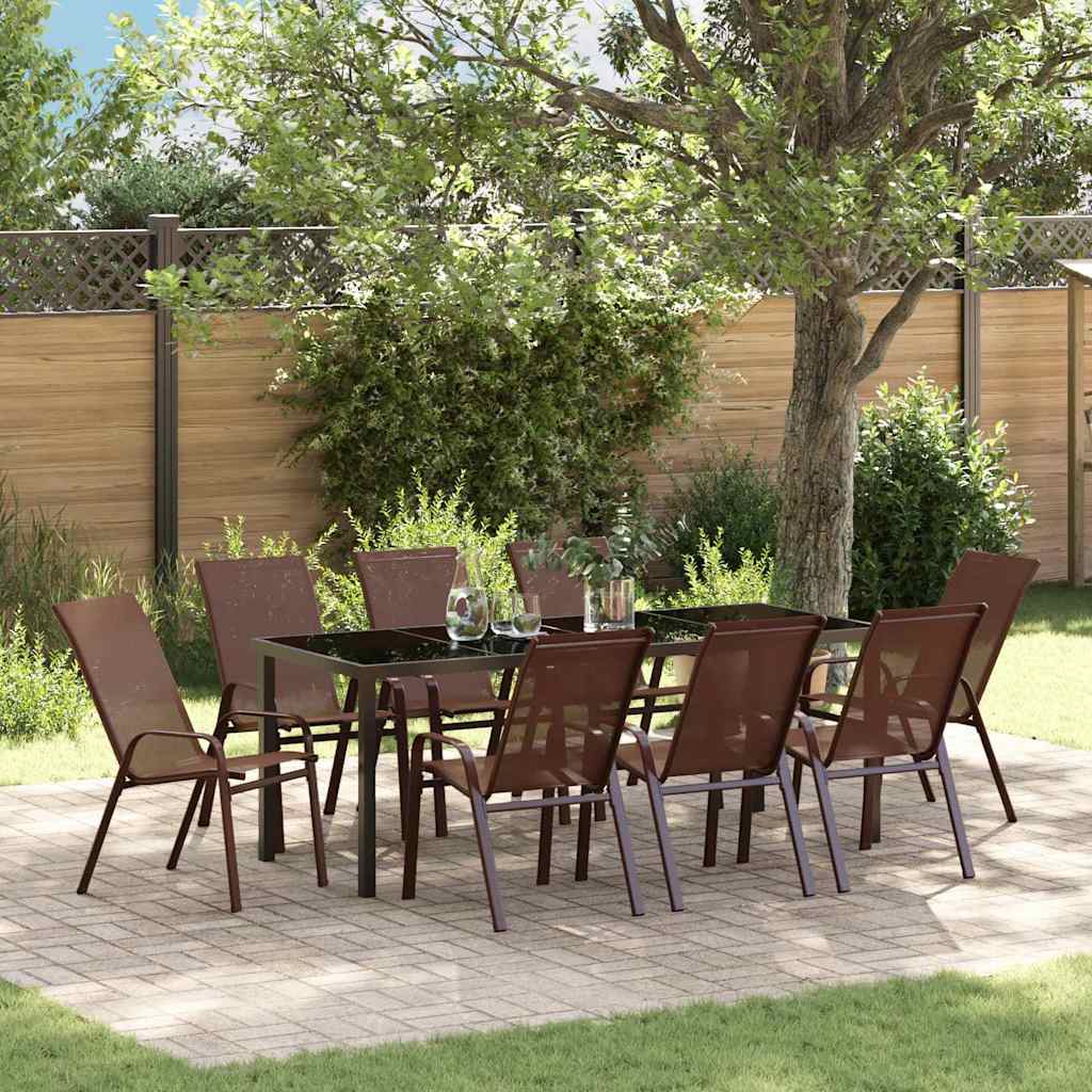 Set da Pranzo per Giardino 9 pcs Marrone e Nero