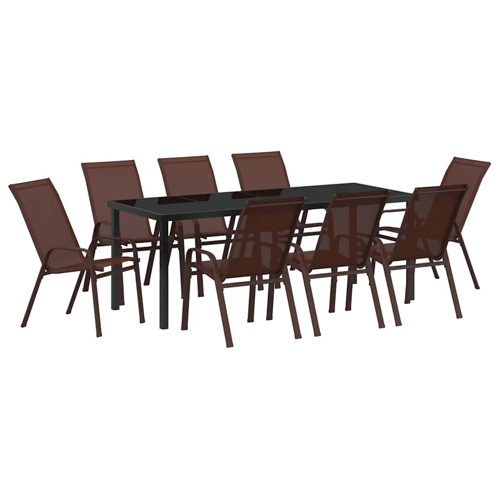 Set da Pranzo per Giardino 9 pcs Marrone e Nero