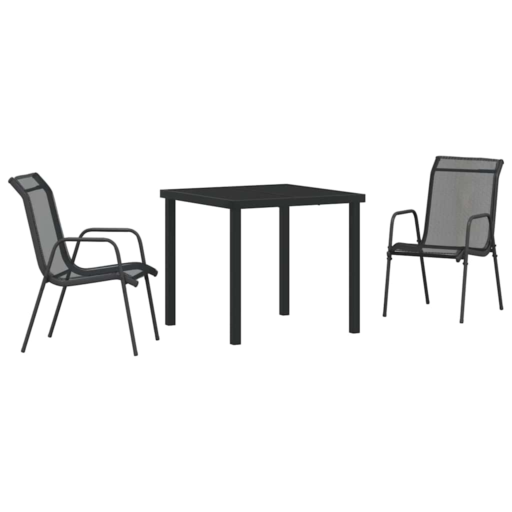 Set da Pranzo per Giardino 3 pcs Nero