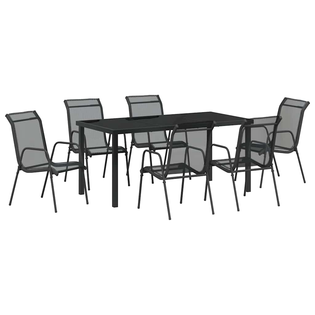 Set da Pranzo per Giardino 7 pcs Nero