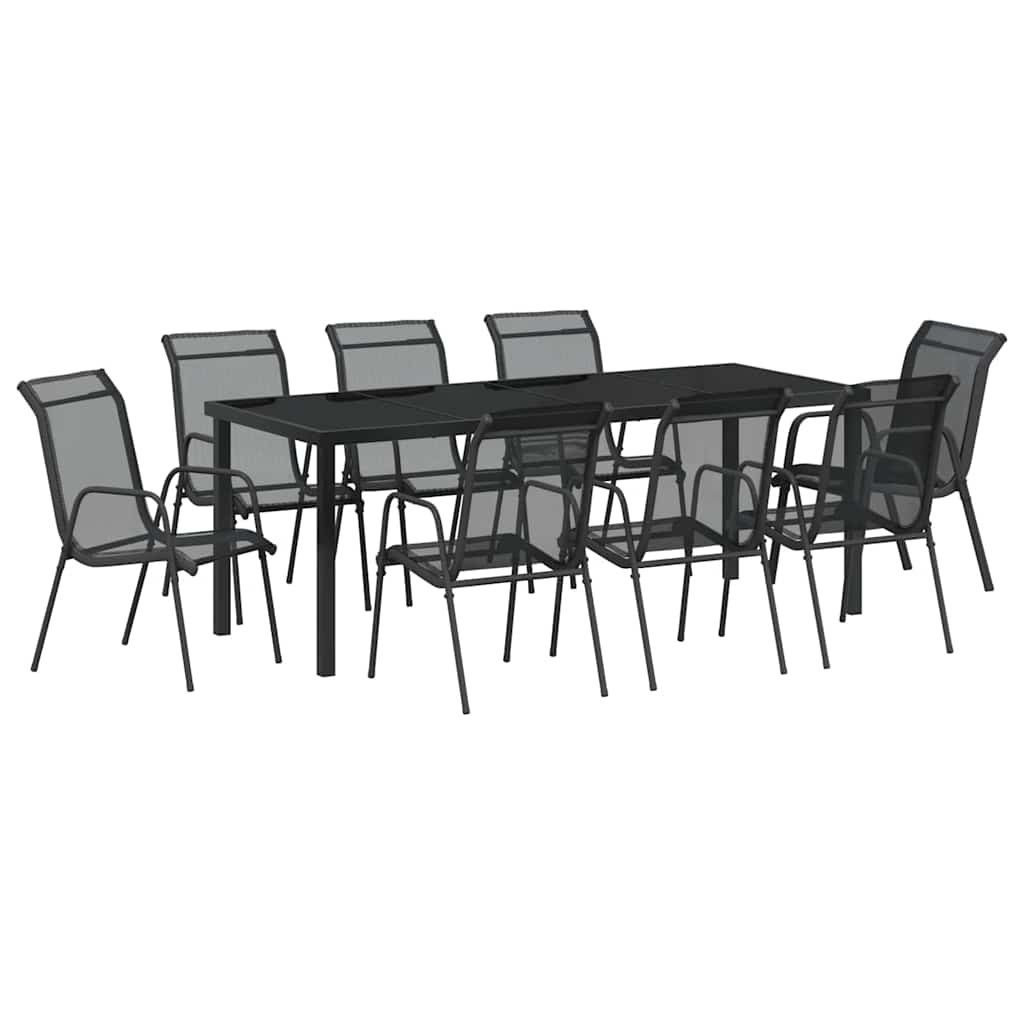 Set da Pranzo per Giardino 9 pcs Nero