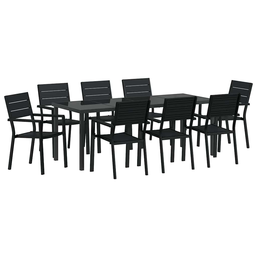 Set da Pranzo per Giardino 9 pcs Nero