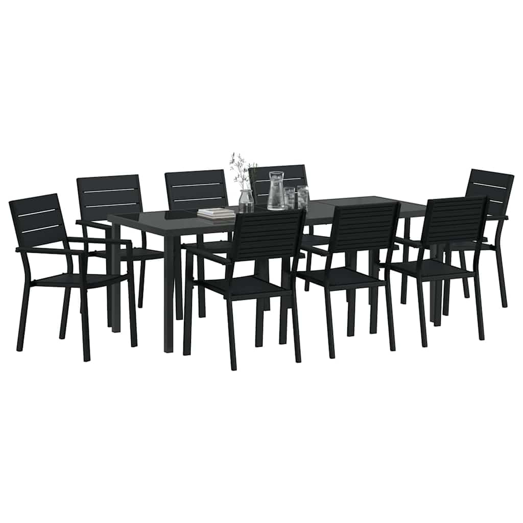 Set da Pranzo per Giardino 9 pcs Nero
