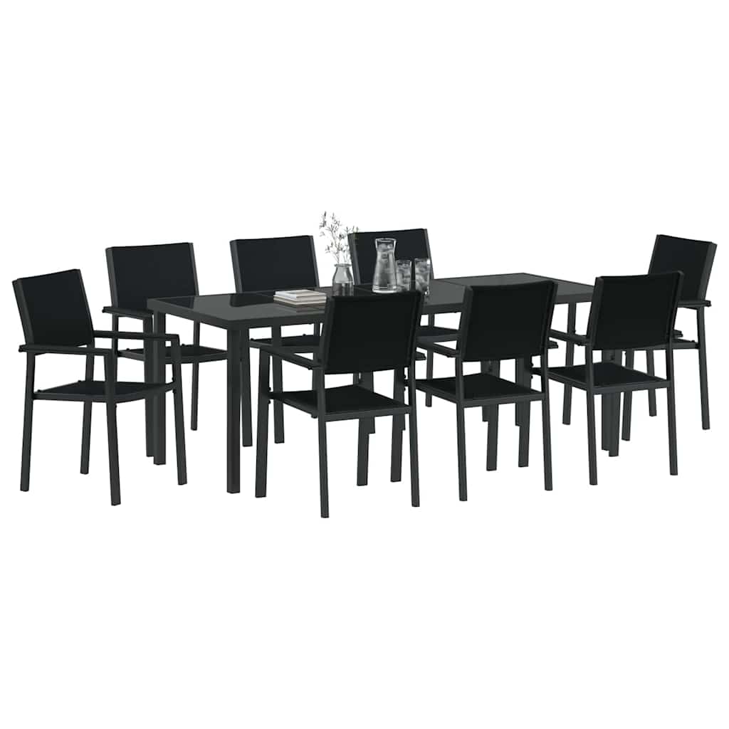 Set da Pranzo per Giardino 9 pcs Nero
