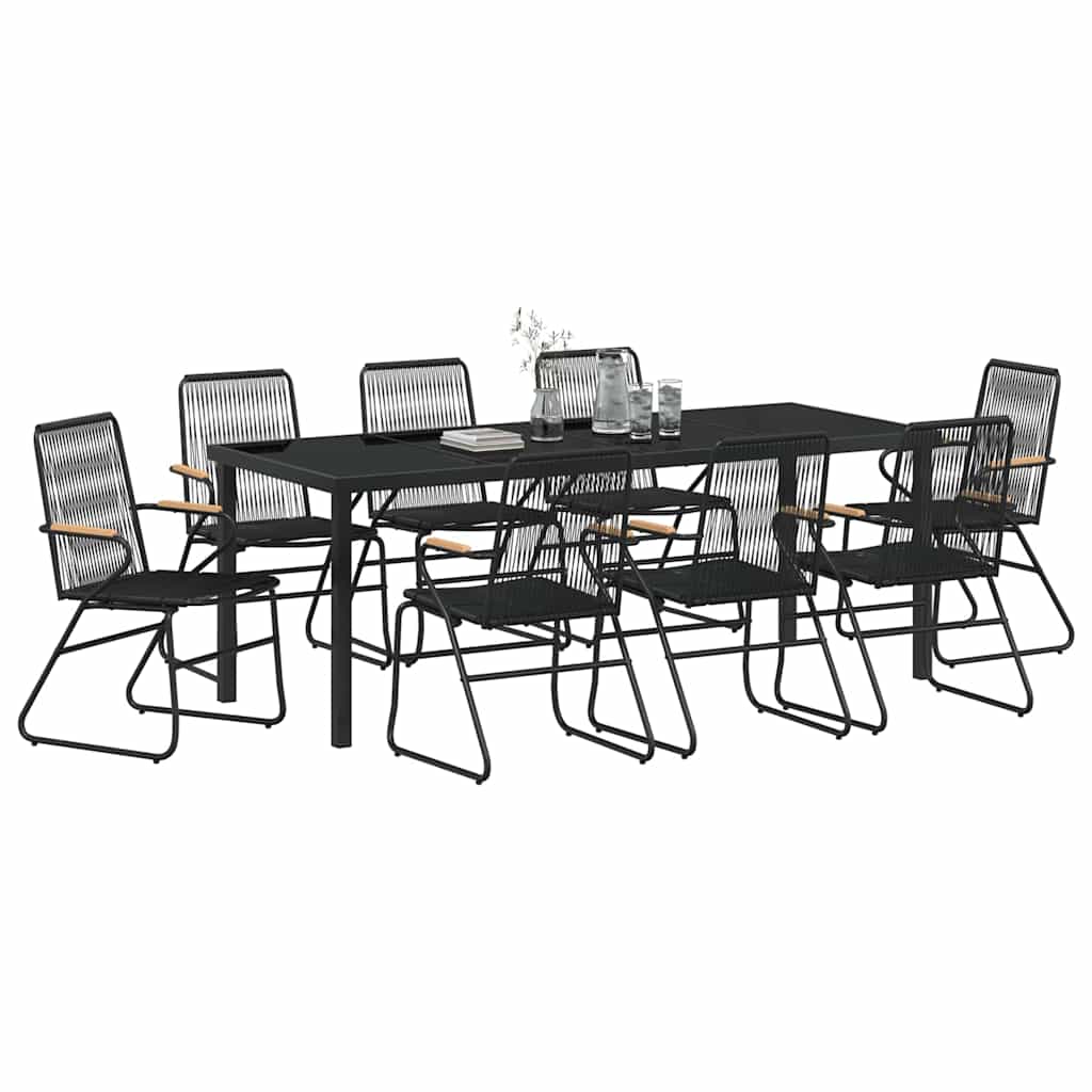 Set da Pranzo per Giardino 9 pcs Nero