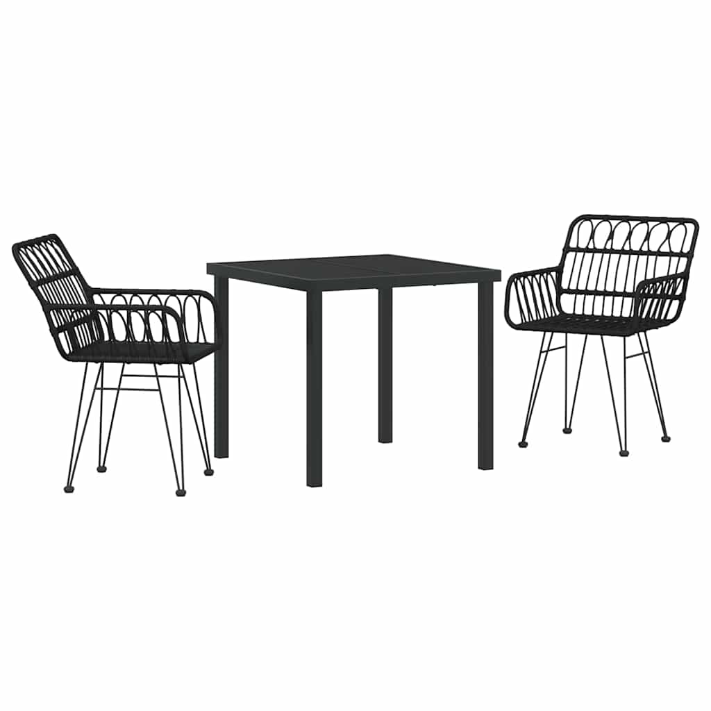 Set da Pranzo per Giardino 3 pcs Nero