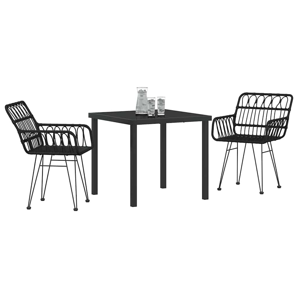 Set da Pranzo per Giardino 3 pcs Nero