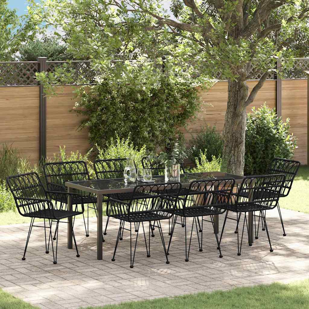 Set da Pranzo per Giardino 9 pcs Nero