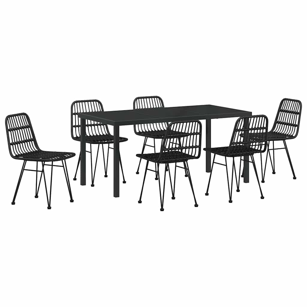 Set da Pranzo per Giardino 7 pcs Nero