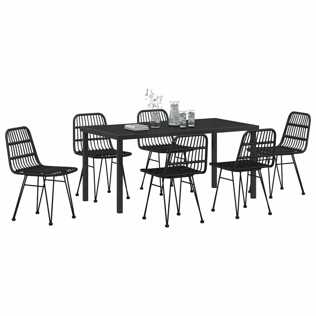 Set da Pranzo per Giardino 7 pcs Nero