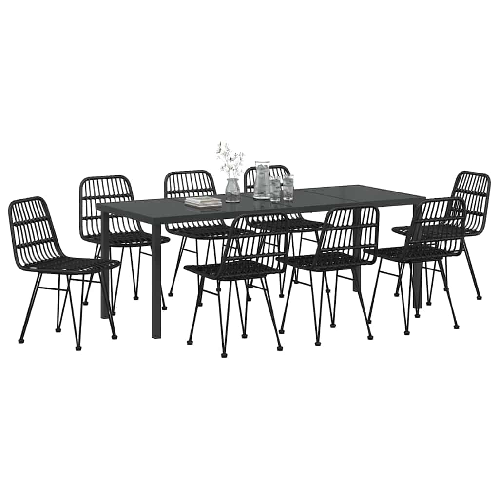 Set da Pranzo per Giardino 9 pcs Nero