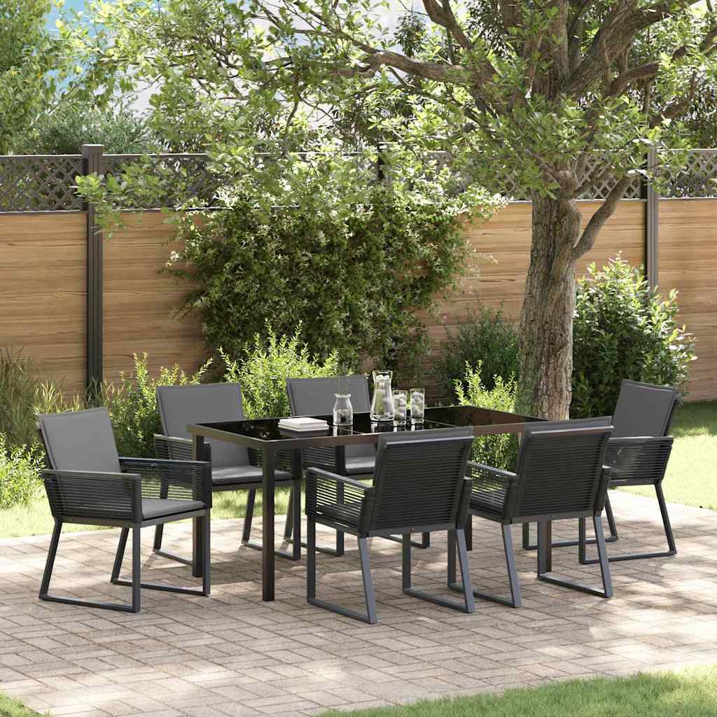 Set da Pranzo per Giardino 7 pcs Nero