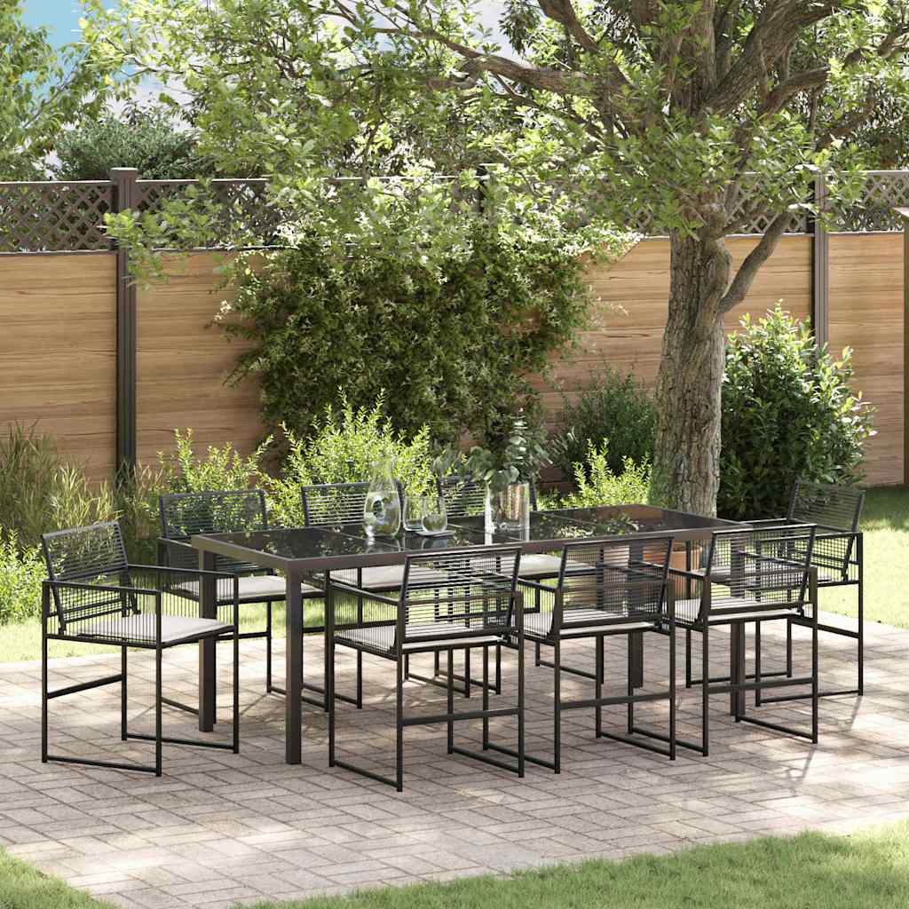 Set da Pranzo per Giardino 9 pcs Nero