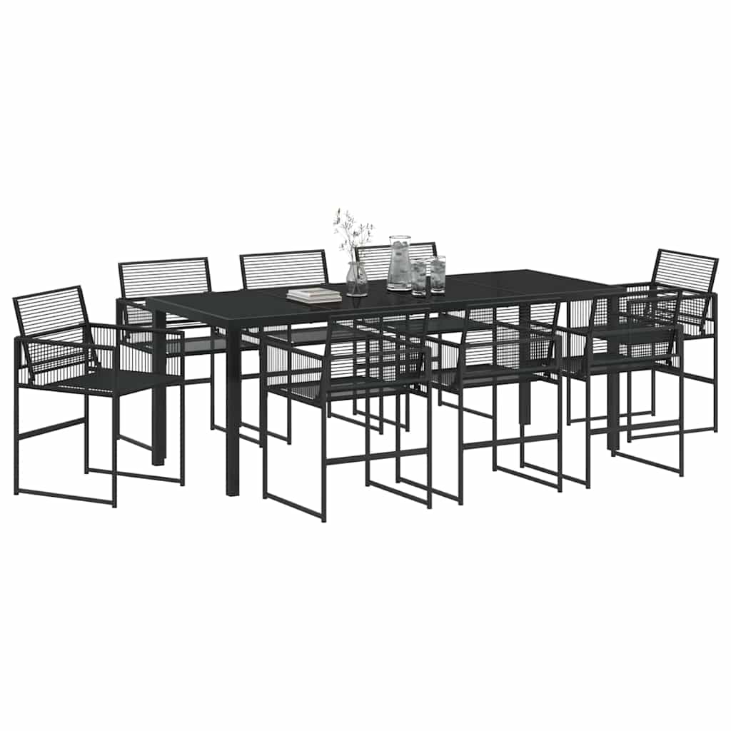Set da Pranzo per Giardino 9 pcs Nero