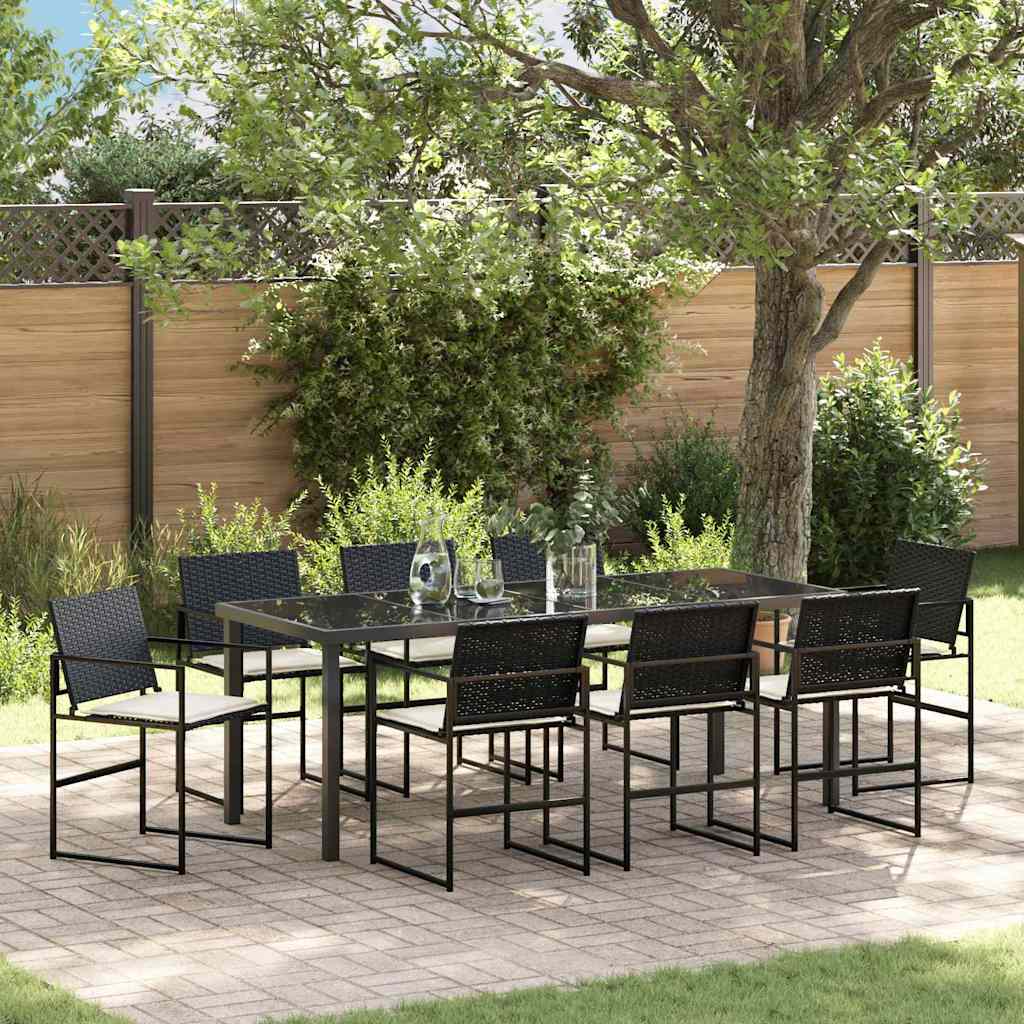 Set da Pranzo per Giardino 9 pcs Nero