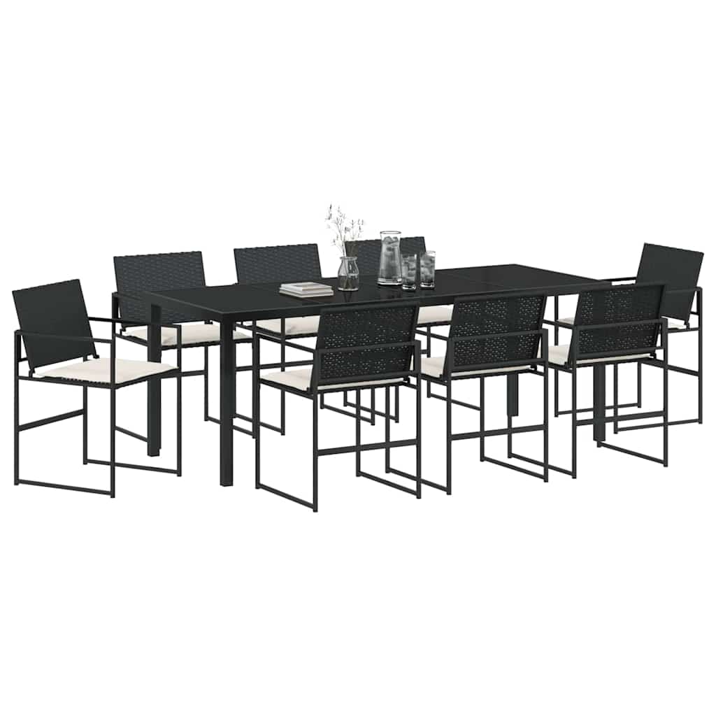 Set da Pranzo per Giardino 9 pcs Nero