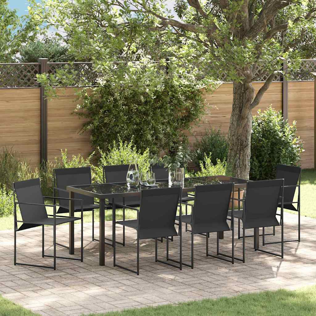 Set da Pranzo per Giardino 9 pcs Nero