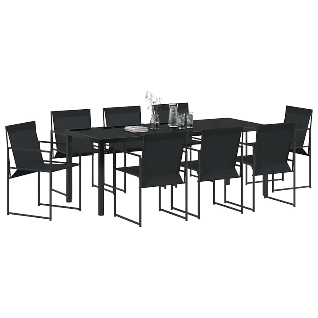 Set da Pranzo per Giardino 9 pcs Nero