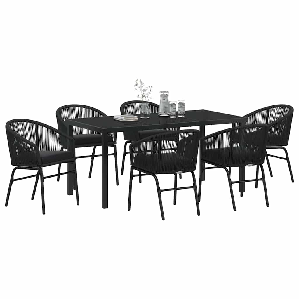 Set da Pranzo per Giardino 7 pcs Nero