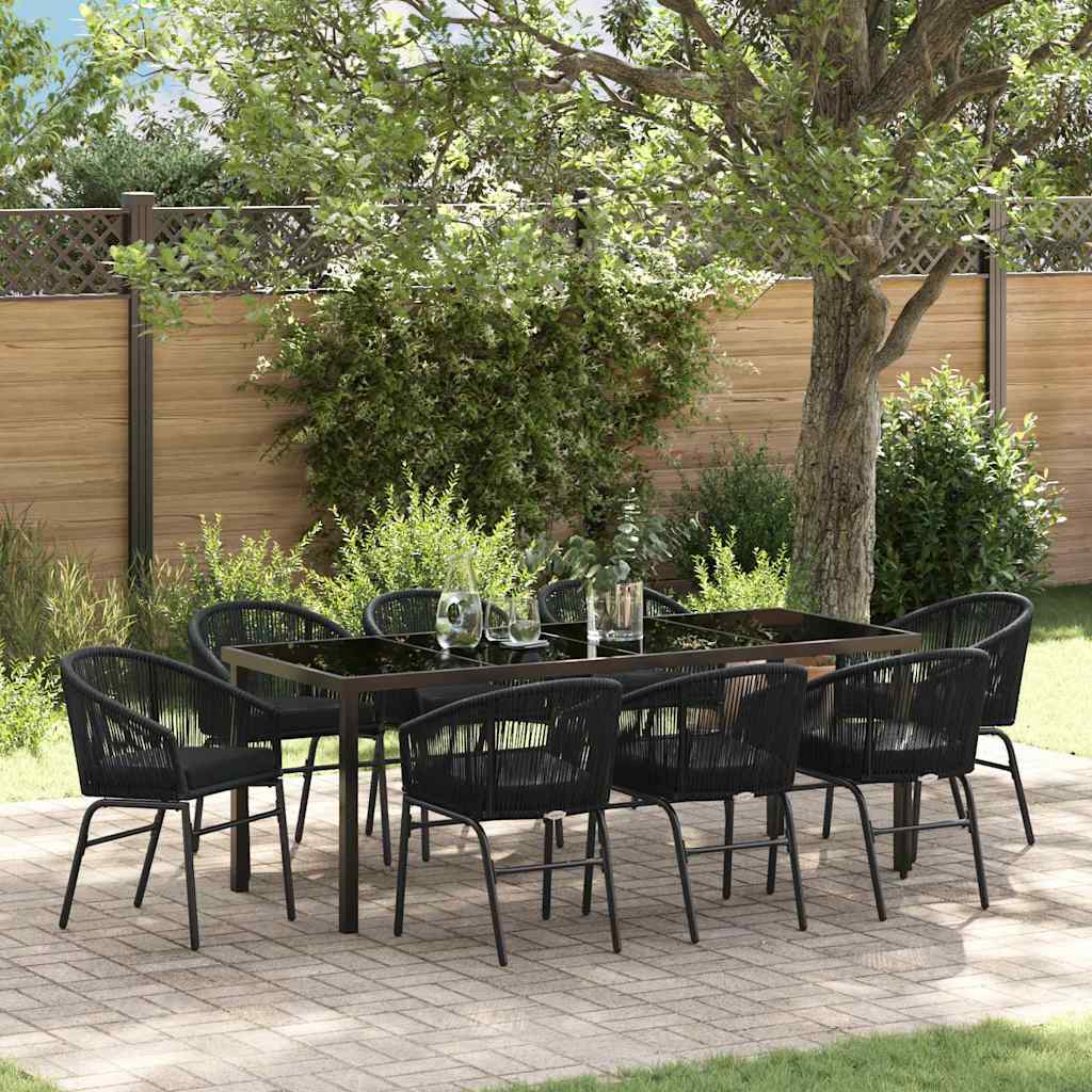 Set da Pranzo per Giardino 9 pcs Nero