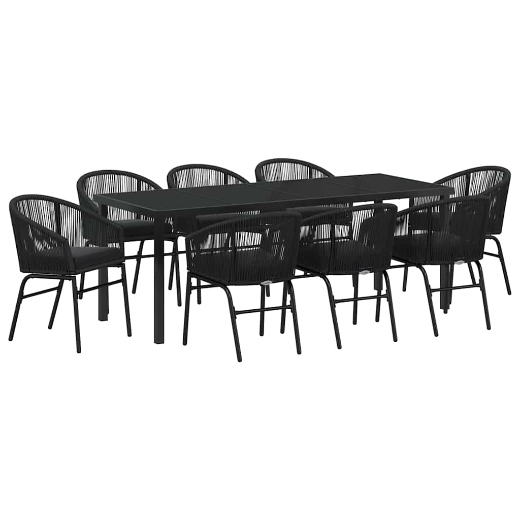 Set da Pranzo per Giardino 9 pcs Nero