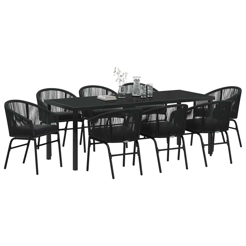 Set da Pranzo per Giardino 9 pcs Nero