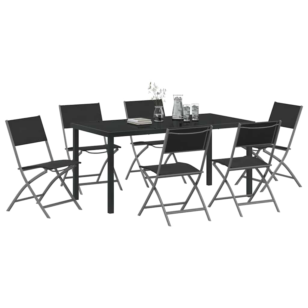 Set da Pranzo per Giardino 7 pcs Nero