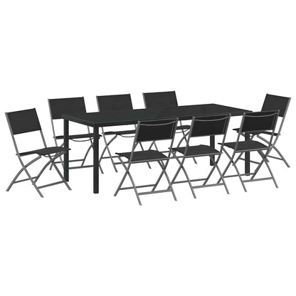 Set da Pranzo per Giardino 9 pcs Nero
