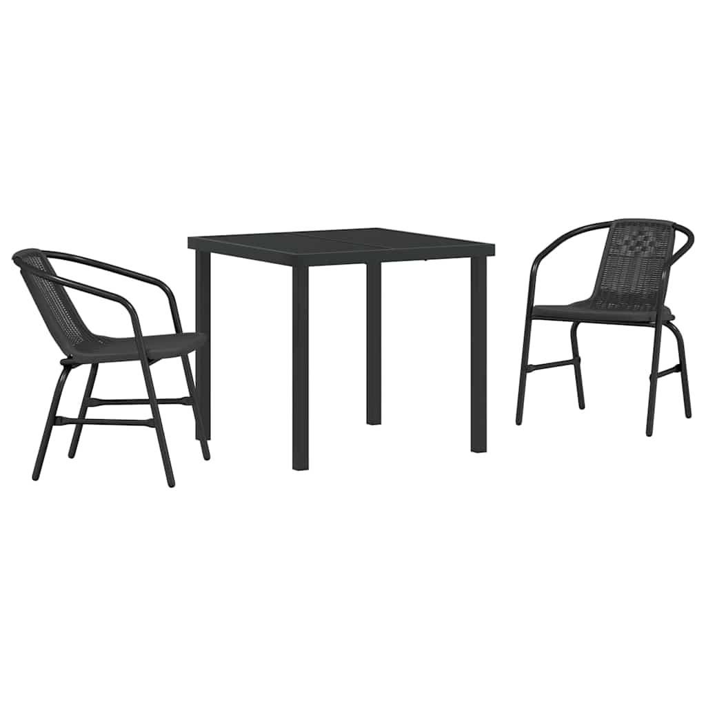 Set da Pranzo per Giardino 3 pcs Nero
