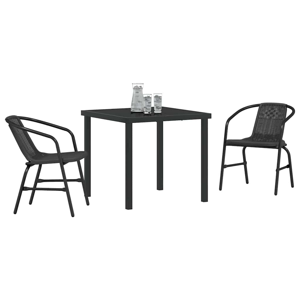 Set da Pranzo per Giardino 3 pcs Nero
