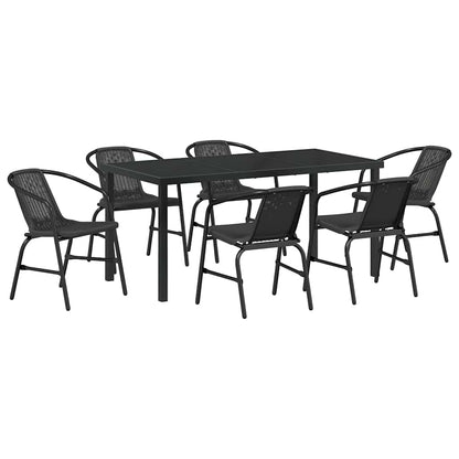 Set da Pranzo per Giardino 7 pcs Nero