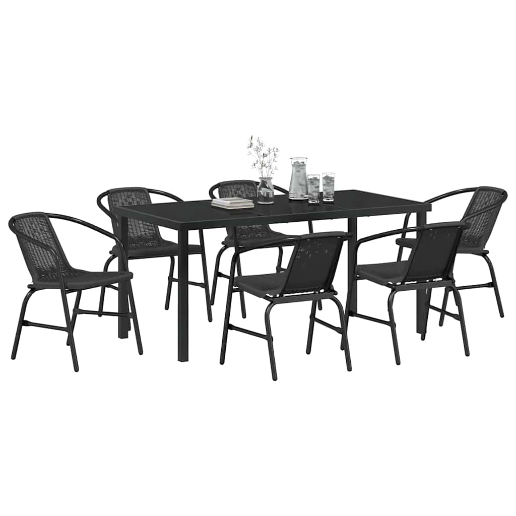 Set da Pranzo per Giardino 7 pcs Nero