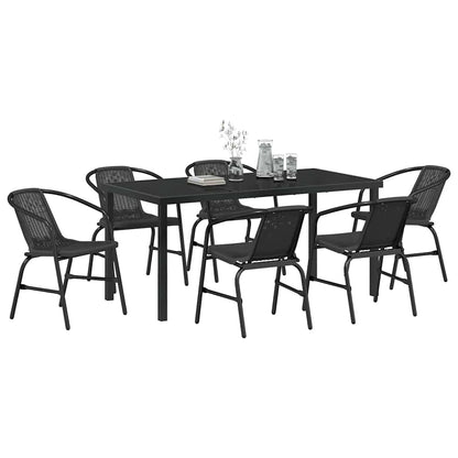Set da Pranzo per Giardino 7 pcs Nero